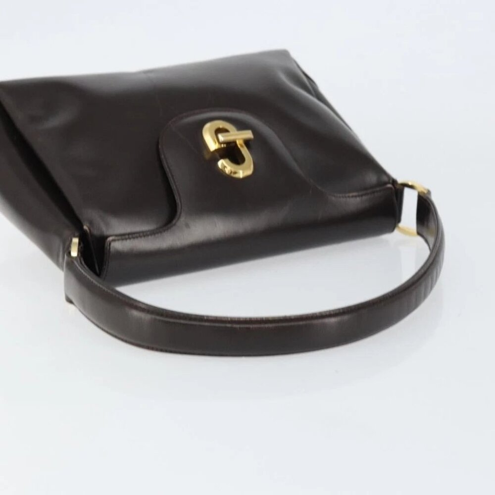 GUCCI Hand Bag Leather Dark Brown Gold - Picture 4 of 15